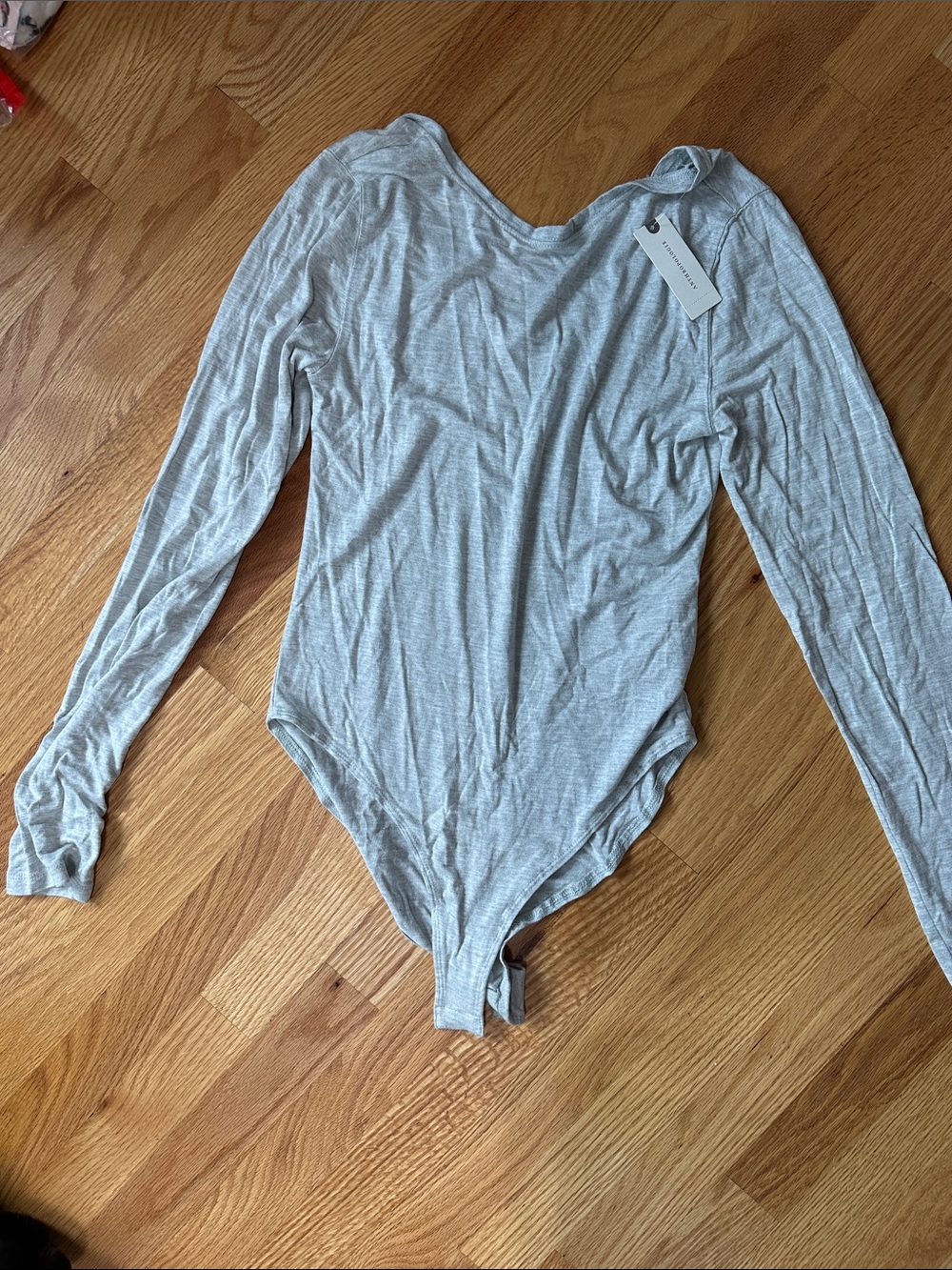 Anthropologie Light Gray Long-Sleeve V-Neck Bodysuit